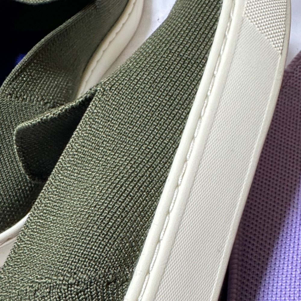 Rothy's Olive Slip-On Shoes with Blue Trim - Picture 13 of 16